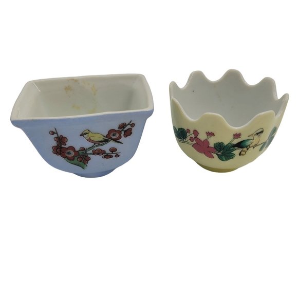 Vintage Lillian Vernon Small Bird and Flower Trinket Dish Bowls Original Box - Picture 1 of 13